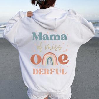 Mama Of Miss Onederful Boho Rainbow Daughter First Birthday Women Oversized Hoodie Back Print - Thegiftio UK