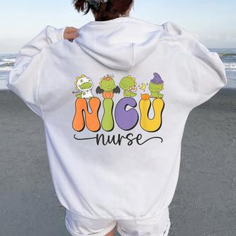 Nicu Nurse Dinosaur Halloween Pumpkin Neonatal Icu Dino Women Oversized Hoodie Back Print - Thegiftio UK