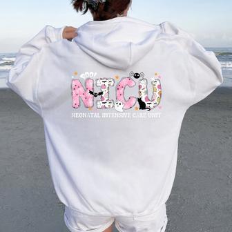 Nicu Nurse Halloween Spooky Pumpkin Neonatal Intensive Care Women Oversized Hoodie Back Print - Thegiftio UK