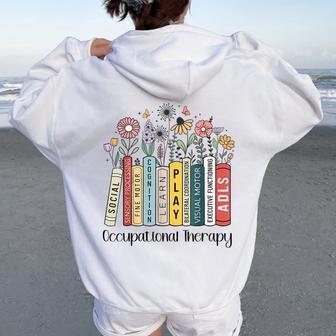 Occupational Therapy Wildflower Book Ot Therapist Assistant Women Oversized Hoodie Back Print - Thegiftio UK