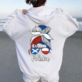 Polska Half Scottish Half Polish Girl Poland Scotland Mom Women Oversized Hoodie Back Print - Thegiftio UK
