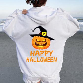 Pumpkin With Hat Happy Halloween Costume Children Women Oversized Hoodie Back Print | Seseable CA