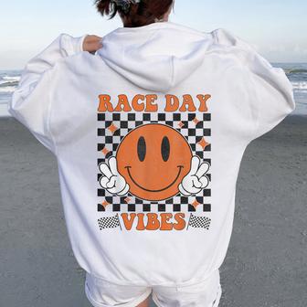 Race Day Vibes Checkered Flag Car Racing Mom Dad Race Car Women Oversized Hoodie Back Print - Thegiftio UK