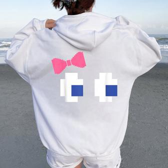 Retro Arcade Video Game Girl Pink Ghost Halloween Ribbon Women Oversized Hoodie Back Print - Thegiftio UK