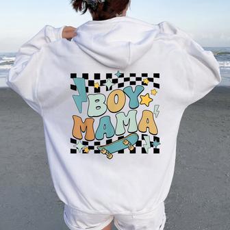 Retro Boy Mama 70S Checkered Mod Style Mom Of Boys Groovy Women Oversized Hoodie Back Print | Seseable UK