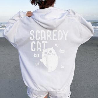 Scaredy Cat Ghost Halloween Costume For Girls Women Oversized Hoodie Back Print - Thegiftio UK