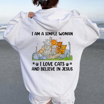 I Am A Simple Woman I Love Cats And Believe In Jesus Women Oversized Hoodie Back Print - Thegiftio UK
