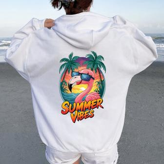 Summer Vibes Flamingo Beach Sunset Tropical Women Oversized Hoodie Back Print - Monsterry CA