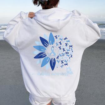 Support Diabetes Awareness Sunflower Blue Ribbon T1d Type 1 Women Oversized Hoodie Back Print - Thegiftio UK