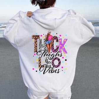 Thick Thighs Leo Vibes Zodiac Sign Coffee Black Women Women Oversized Hoodie Back Print - Thegiftio UK