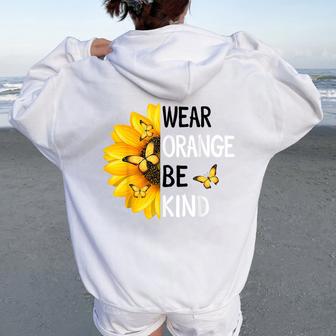 Unity Day Orange Anti Bullying Be Kind Sunflower Butterfly Women Oversized Hoodie Back Print - Thegiftio UK