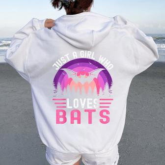 Vintage Bat Just A Girl Who Loves Bats Bat Halloween Women Oversized Hoodie Back Print - Thegiftio UK