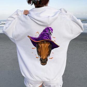 Witch Halloween Horse Equestrian Horse Lover Cowboy Women Oversized Hoodie Back Print - Thegiftio UK