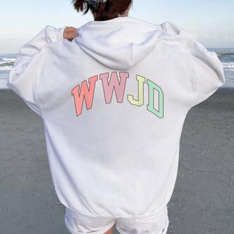 Wwjd What Would Jesus Do Christian Bible Faith Minimalist Women Oversized Hoodie Back Print - Thegiftio UK