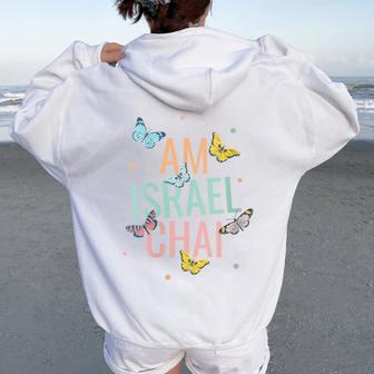 Am Yisrael Chai Israël Star Of David Hébreu Idf Juif Sweat à capuche oversize pour femme avec imprimé dans le dos - Cadeauxyz