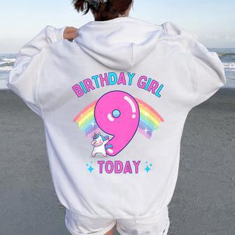 Youth Birthday Girl 9 Today 9Th Birthday Unicorn Rainbow Women Oversized Hoodie Back Print - Thegiftio UK