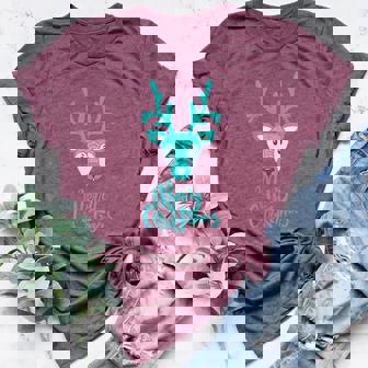 Merry Christmas Greeting Furry North Pole Deer Women's Heather T-Shirt - Monsterry