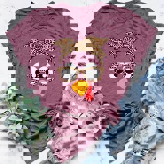 Turkey Face Leopard Headband Womens Thanksgiving Pilgrim Women's Heather T-shirt - Monsterry