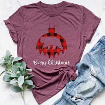 Beary Christmas Bear Xmas Ornament Costume Pajamas For Women Women's Heather T-Shirt - Monsterry
