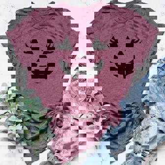 Jack O Lantern Face Pumpkin Eyelashes Halloween Women Girls Women's Heather T-shirt - Monsterry