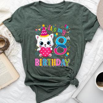 8Th Birthday Cat Girls Kitten Birthday Girl 8 Year Old Bella Canvas T-shirt - Thegiftio UK
