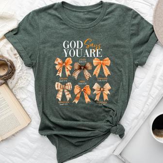 Autumn Christian Thanksgiving Coquette Bow God Says You Are Bella Canvas T-shirt - Thegiftio UK