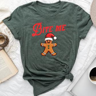 Bite Me Gingerbread Cookie Sarcastic Christmas Holiday Bella Canvas T-shirt - Thegiftio UK