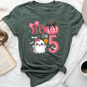 Boo I'm 5 Years Old Ghost 5Th Birthday Halloween Ghost Girls Bella Canvas T-shirt - Thegiftio UK