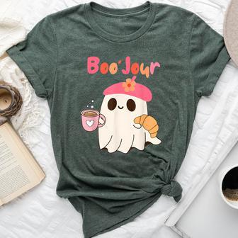 Boo Jour Ghost French Teacher Vintage Teacherlife Groovy Bella Canvas T-shirt - Thegiftio UK