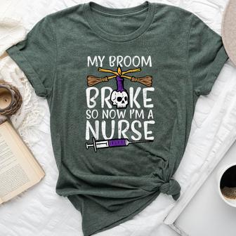 My Broom Broke Now Im Nurse Halloween Scrub Top Women Bella Canvas T-shirt - Thegiftio UK