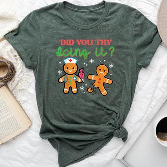 Christmas Nurse Try Icing Xmas Gingerbread Scrub Top Women Bella Canvas T-shirt - Thegiftio UK