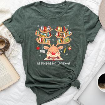 Christmas Reindeer Books All Booked For Christmas Teacher Bella Canvas T-shirt | Seseable UK