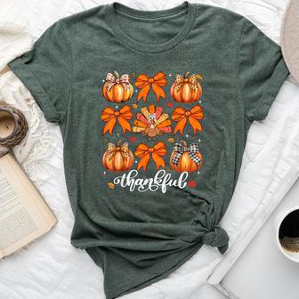 Coquette Bow Pumpkin Turkey Thanksgiving Autumn Fall Women Bella Canvas T-shirt - Thegiftio UK