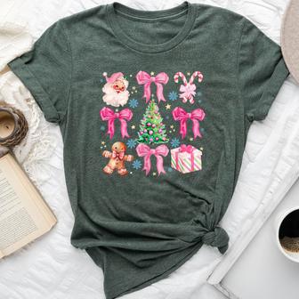 Coquette Bow Santa Claus Pink Merry Christmas Pajamas Bella Canvas T-shirt - Thegiftio UK