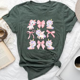 Coquette Unicorn Pink Bow Magical Rainbow Birthday Girls Bella Canvas T-shirt - Thegiftio UK
