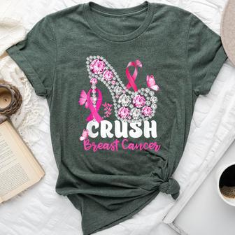Crush Breast Cancer Awareness Bling Pink Ribbon Womens Bella Canvas T-shirt - Thegiftio UK