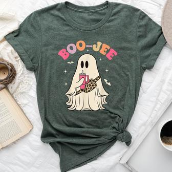 Cute Boo Jee Ghost Halloween Leopard Ghost Womens Bella Canvas T-shirt - Thegiftio UK