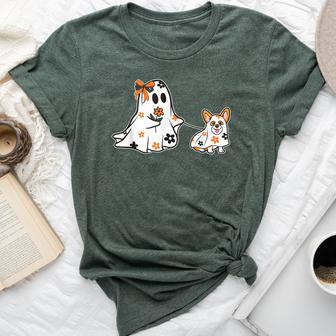 Cute Ghost With Corgi Boo Halloween Coquette Bow Corgi Mom Bella Canvas T-shirt - Thegiftio UK