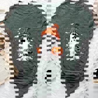 Cute Ghost Drinking Coffee Halloween Ghost Ice Coffee Womens Bella Canvas T-shirt | Seseable FR