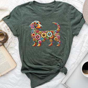 Dachshund Flower Dog Bella Canvas T-shirt - Thegiftio UK