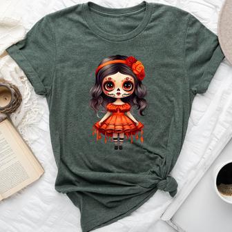 Dia De Los Muertos La Catrina Cute Skeleton Mexican Girl Kid Bella Canvas T-shirt - Thegiftio UK
