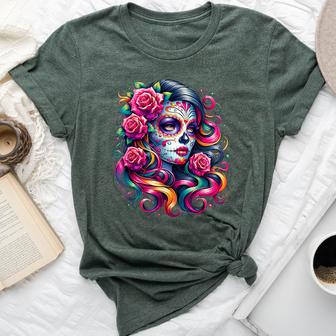 Dia De Los Muertos Mexican Day Of The Dead Floral Women Bella Canvas T-shirt - Thegiftio UK