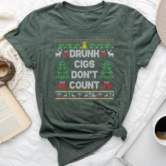 Drunk Cigs Don't Count Ugly Christmas Sweater Bella Canvas T-shirt - Thegiftio UK