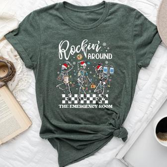 Er Christmas Nurse Rockin Around The Emergency Room Skeleton Bella Canvas T-shirt - Thegiftio UK