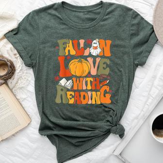 Fall In Love With Reading Book Autumn Pumpkins And Teachers Bella Canvas T-shirt - Thegiftio UK
