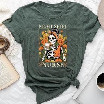 Floral Night Shift Nurse Skeleton Halloween Rn Nurses Women Bella Canvas T-shirt - Thegiftio UK