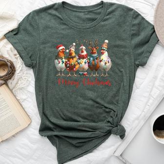 Chicken Merry Chickmas Christmas Lights Farm Animal Bella Canvas T-shirt - Thegiftio UK