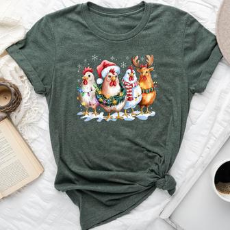 Chicken Santa Hat Reindeer Christmas Lights Ornaments Bella Canvas T-shirt - Thegiftio UK