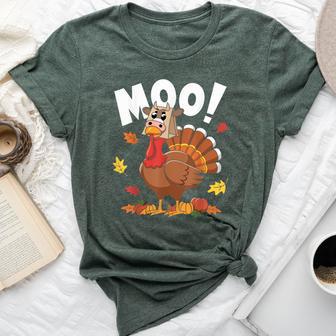 Turkey Moo Thanksgiving For Fake Cow Turkey Bella Canvas T-shirt - Thegiftio UK