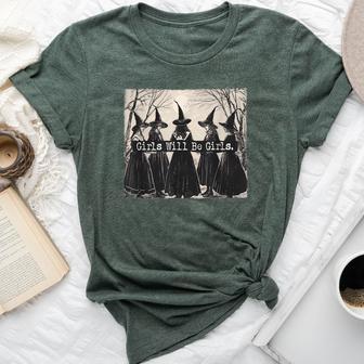 Girls Halloween Will Be Girls Witch Vintage Spooky Witchy Bella Canvas T-shirt - Thegiftio UK